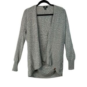 Roots Heather Gray Cardigan Medium Cotton Blend Open Drape Cozy Layer Lounge